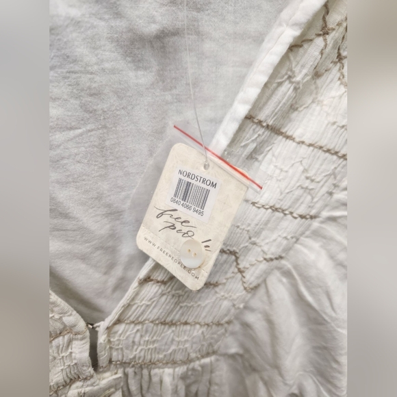 FREE PEOPLE Ivory Samantha Embroidered Maxi Cotton Shirt-Dress Billowy Sleeve L - Picture 8 of 11